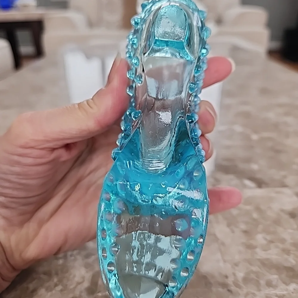 Vintage Blue Opalescent Hobnail Glass Slipper - Picture 5 of 6